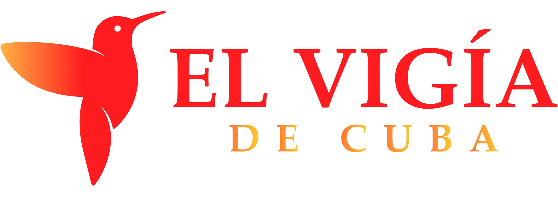 Logotipo de El Vigía de Cuba con un colibrí en tonos rojos y naranjas a la izquierda, seguido del nombre del periódico en letras rojas y doradas.